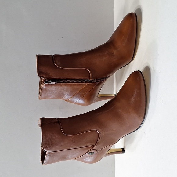 Minelli Brown Leather Made in Brazil Preppy Pointed Toe Heeled Boots Size 37=7US - Picture 2 of 12